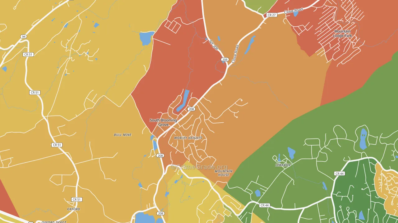 South Blooming Grove, NY Map of Robbery Rates