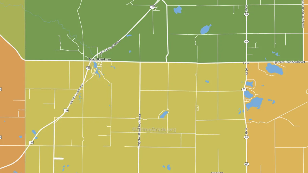 South Boardman, MI Map of Robbery Rates