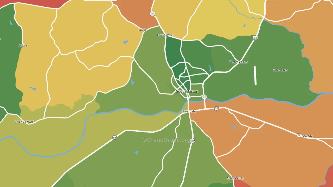 South Boston, VA Map of Robbery Rates