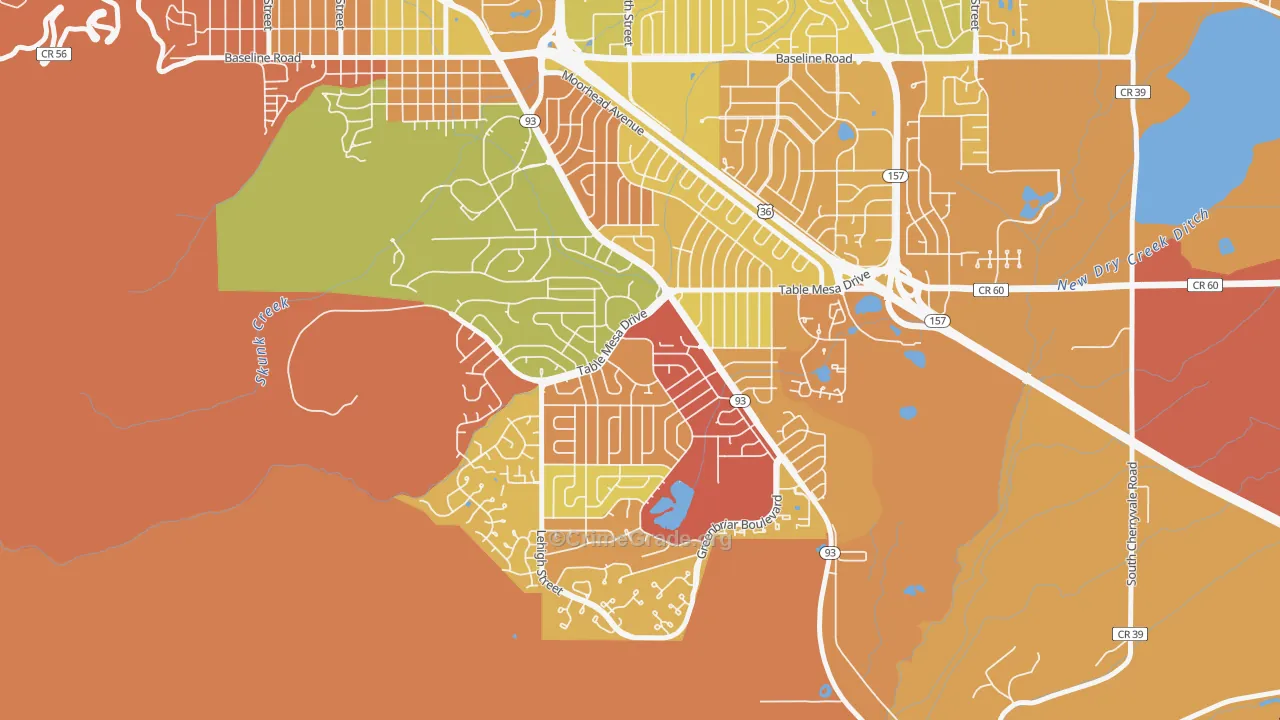 South Boulder, Boulder, CO Map of Robbery Rates