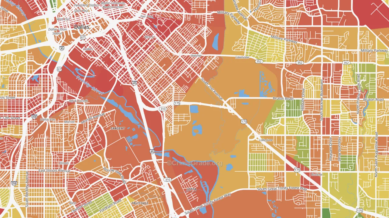 South Boulevard Park Row, Dallas, TX Map of Robbery Rates