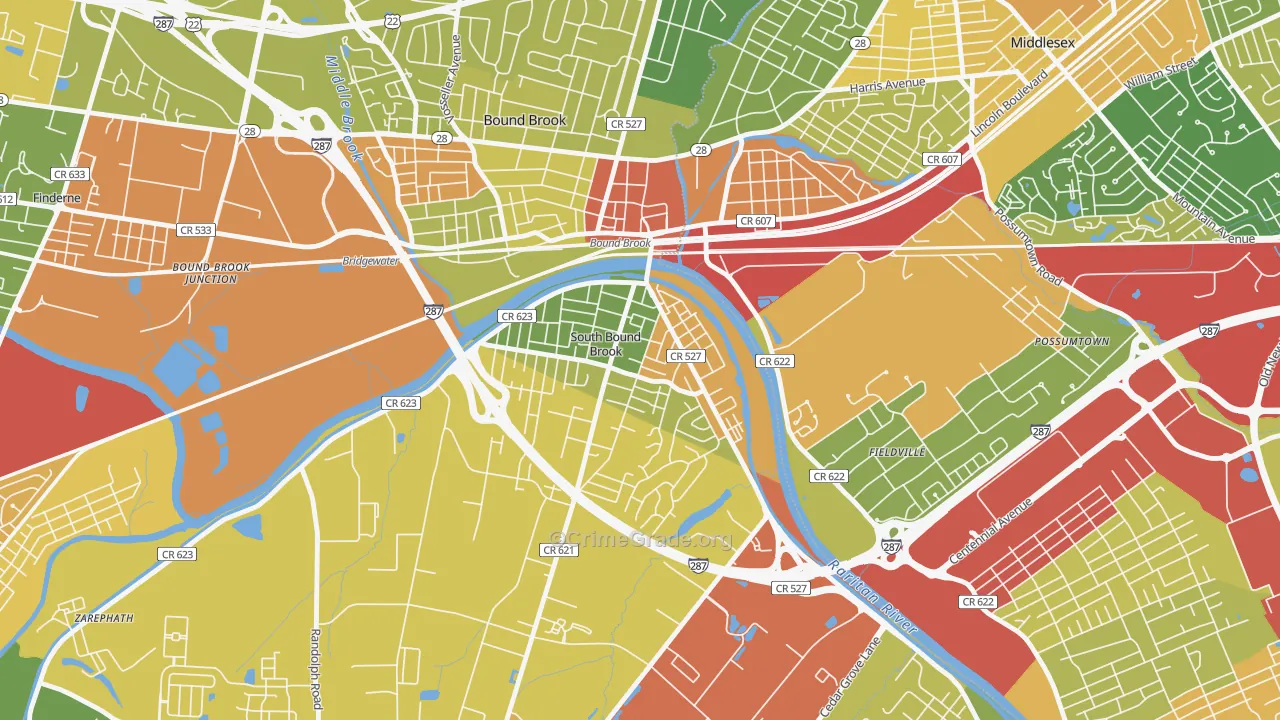 South Bound Brook, NJ Map of Robbery Rates