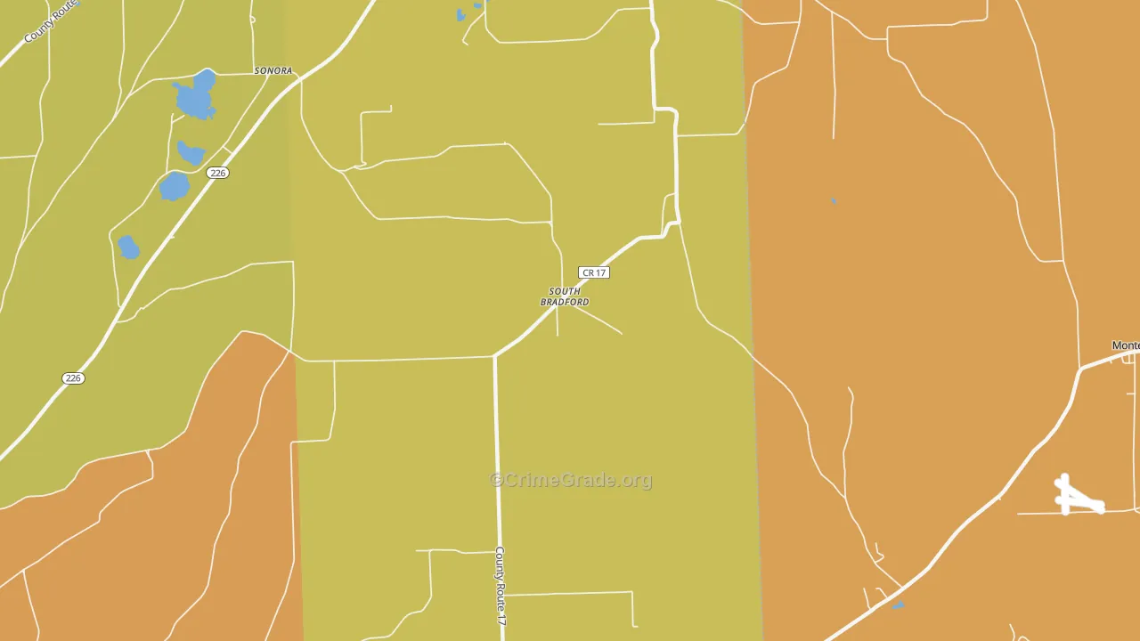 South Bradford, NY Map of Robbery Rates