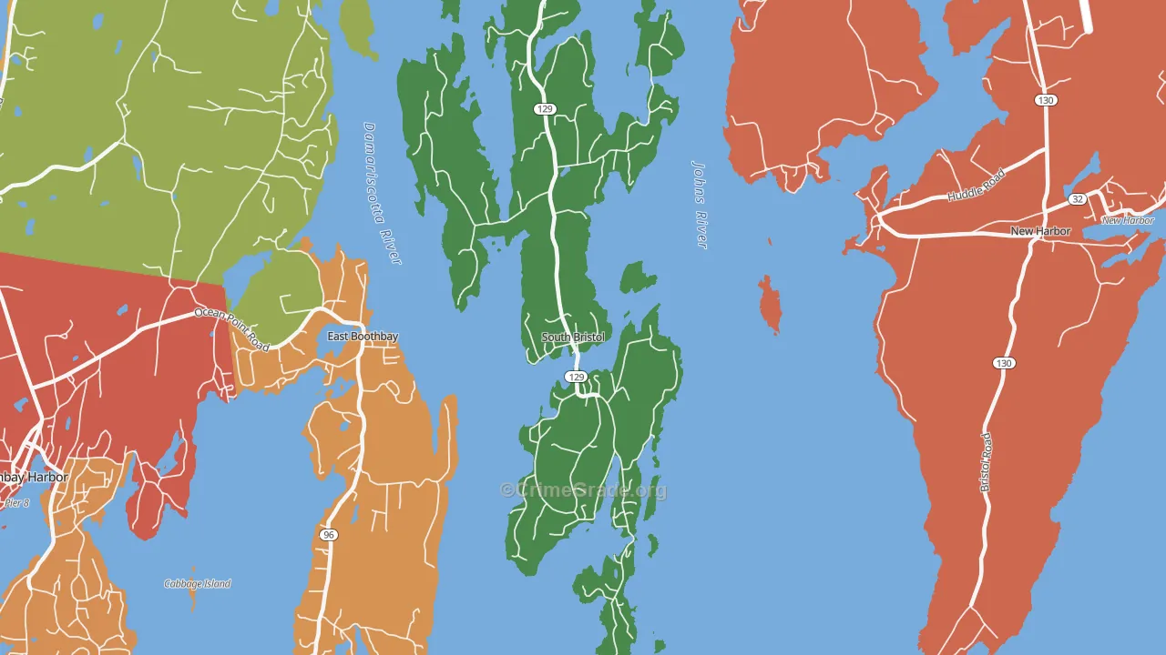 South Bristol, ME Map of Robbery Rates