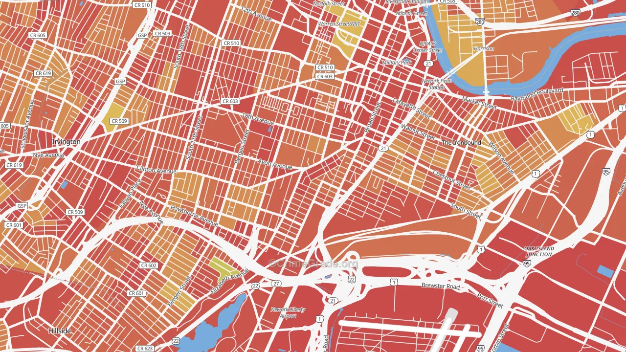 South Broad Street, Newark, NJ Map of Robbery Rates