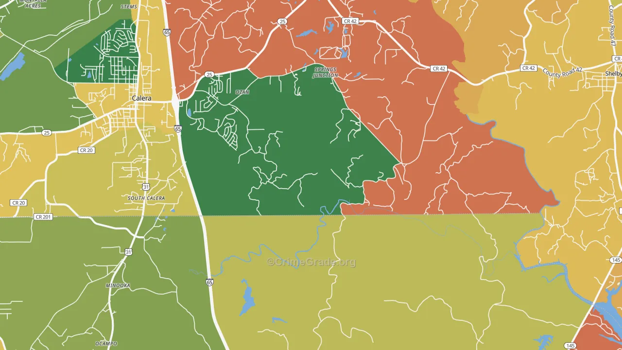 South Calera, AL Map of Robbery Rates