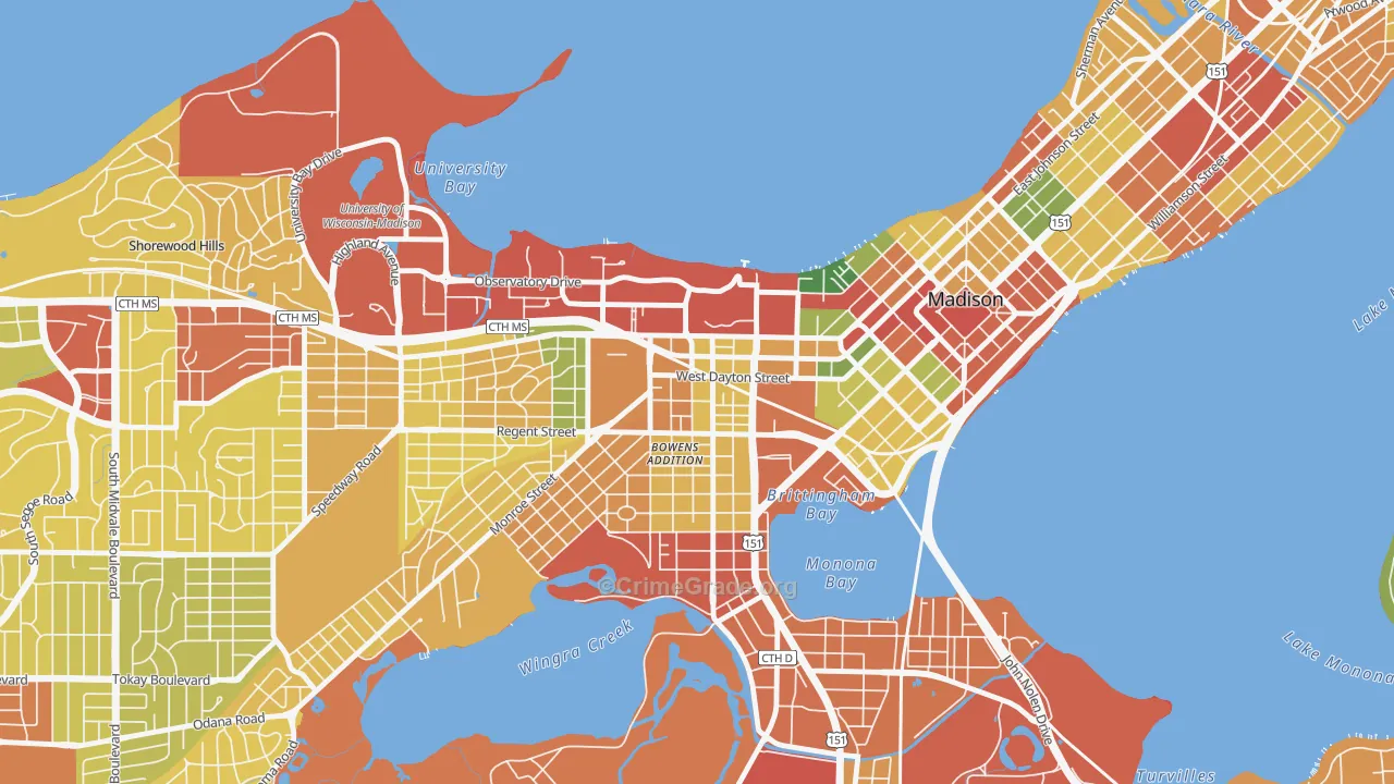 South Campus, Madison, WI Map of Robbery Rates