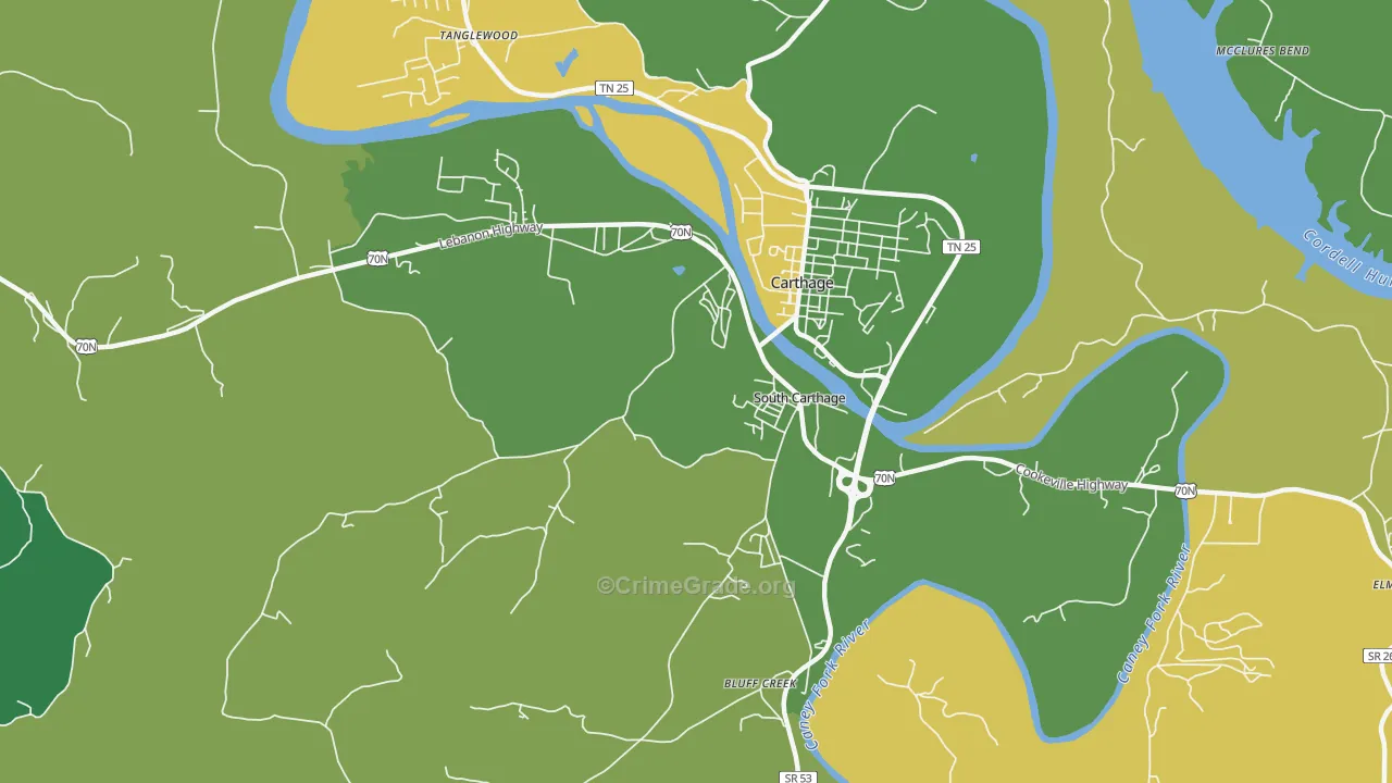 South Carthage, TN Map of Robbery Rates