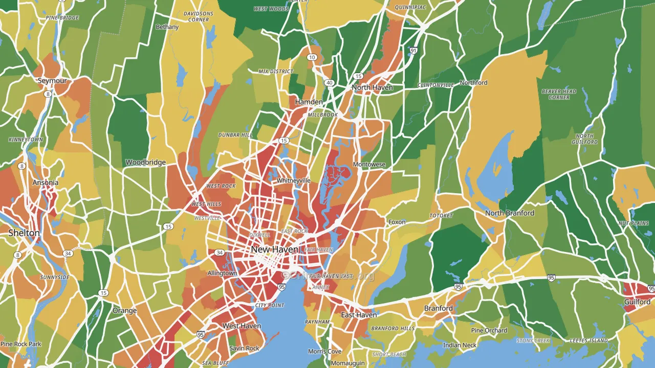 South Central Connecticut Planning Region, CT Map of Robbery Rates
