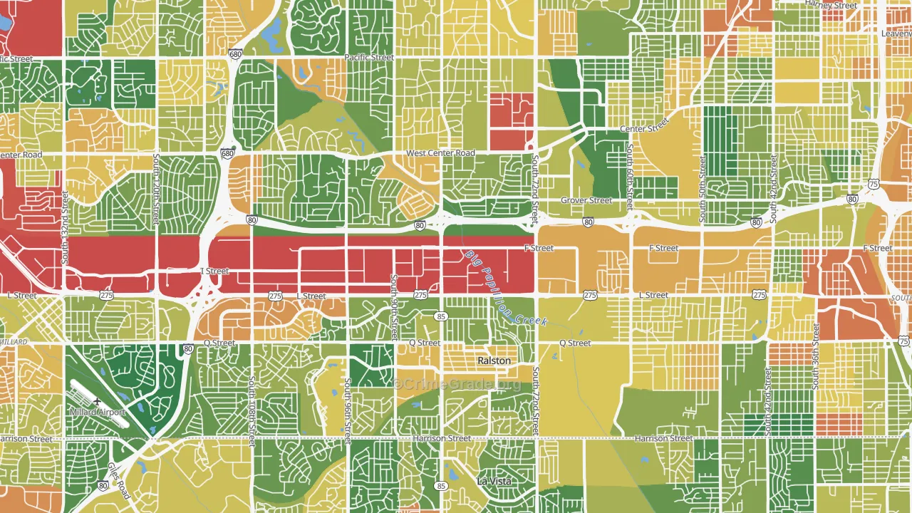 South Central Omaha, Omaha, NE Map of Robbery Rates