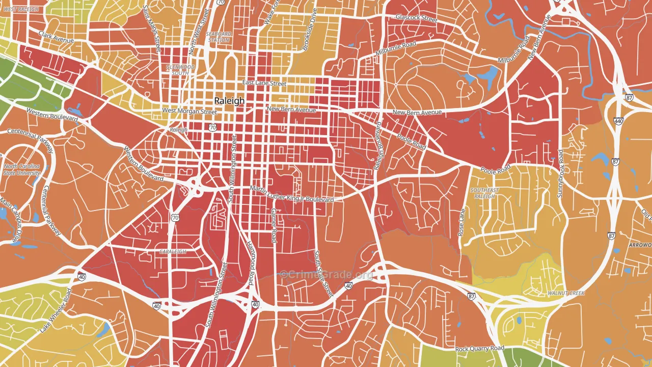 South Central, Raleigh, NC Map of Robbery Rates