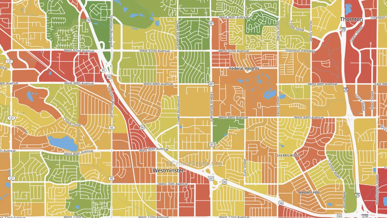 South Central Westminster, Westminster, CO Map of Robbery Rates