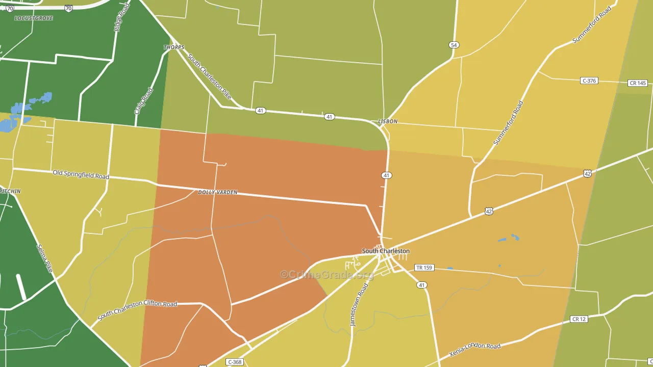 South Charleston, OH Map of Robbery Rates