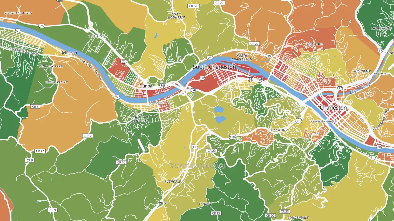 South Charleston, WV Map of Robbery Rates