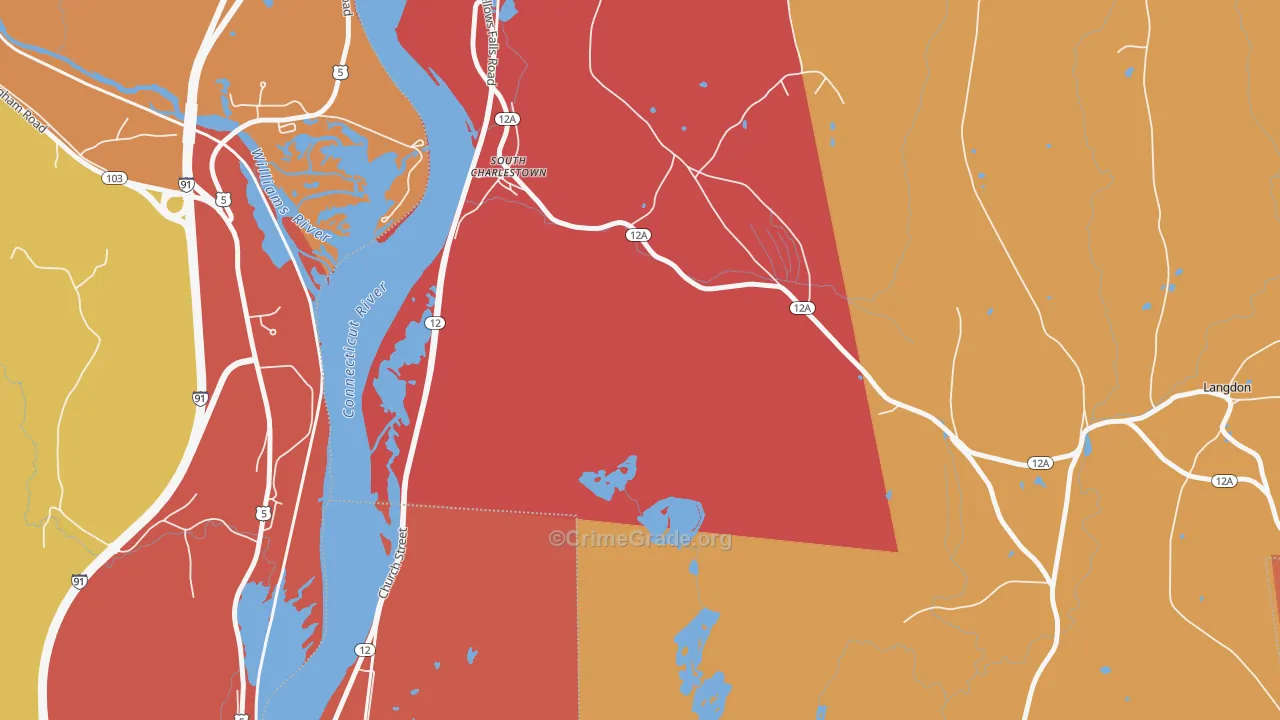 South Charlestown, NH Map of Robbery Rates