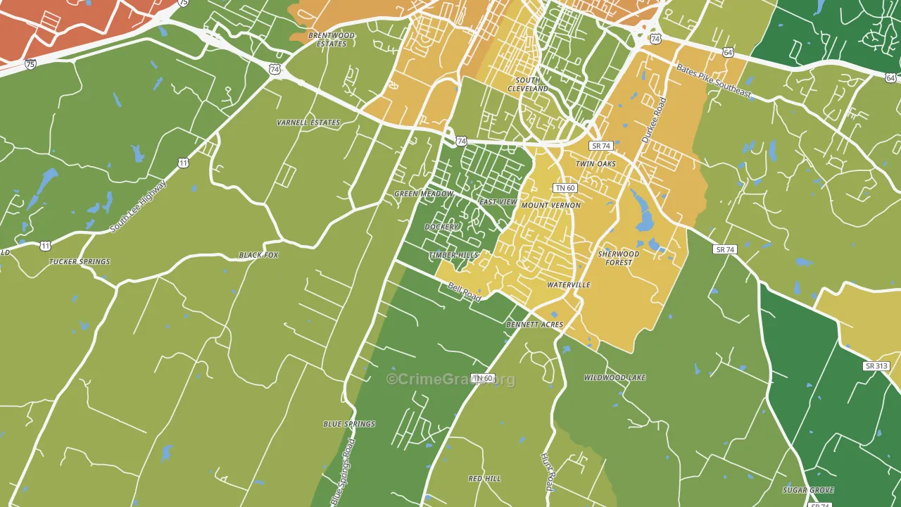 South Cleveland, TN Map of Robbery Rates