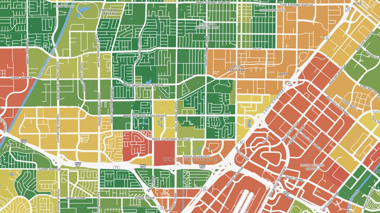 South Coast, Santa Ana, CA Map of Robbery Rates