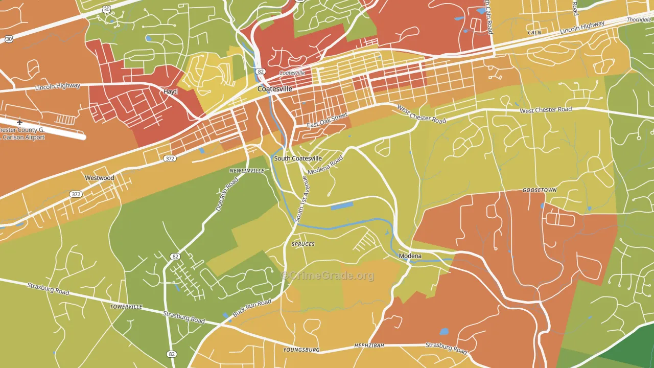 South Coatesville, PA Map of Robbery Rates
