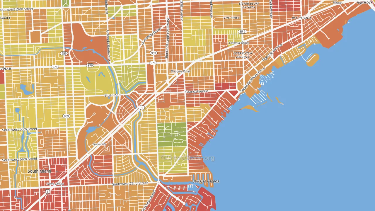 South Coconut Grove, Miami, FL Map of Robbery Rates