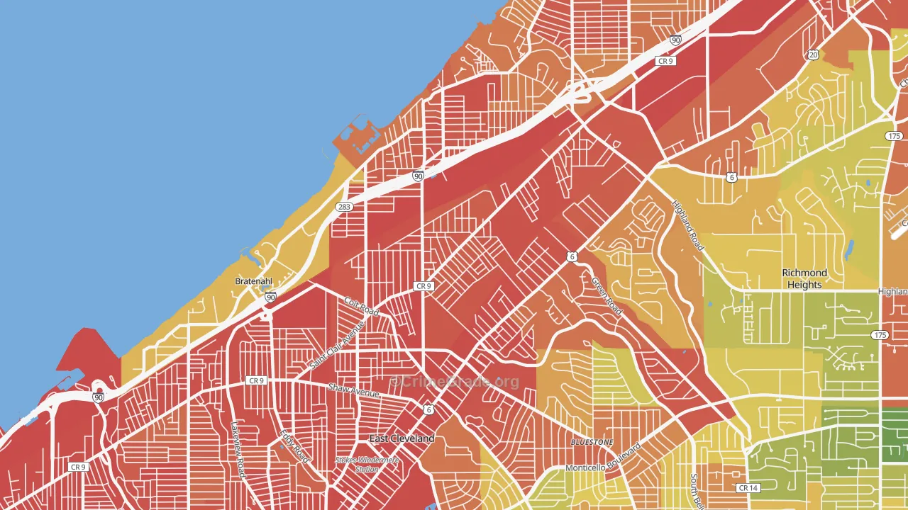 South Collinwood, Cleveland, OH Map of Robbery Rates