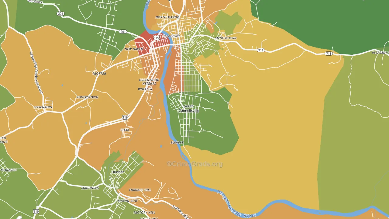 South Connellsville, PA Map of Robbery Rates
