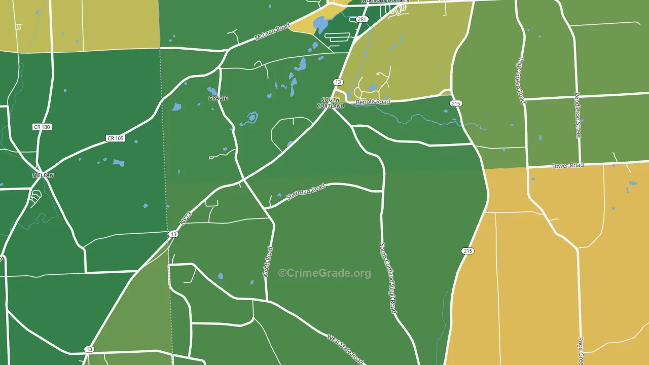 South Cortland, NY Map of Robbery Rates