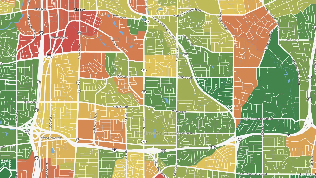 South Cottonwood Acres, Murray, UT Map of Robbery Rates