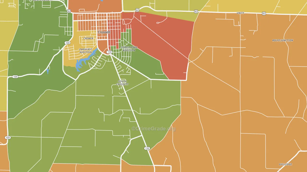 South Crossett, AR Map of Robbery Rates