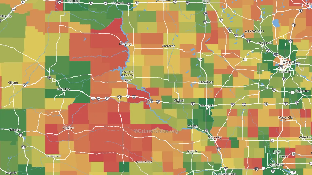 South Dakota Map of Robbery Rates