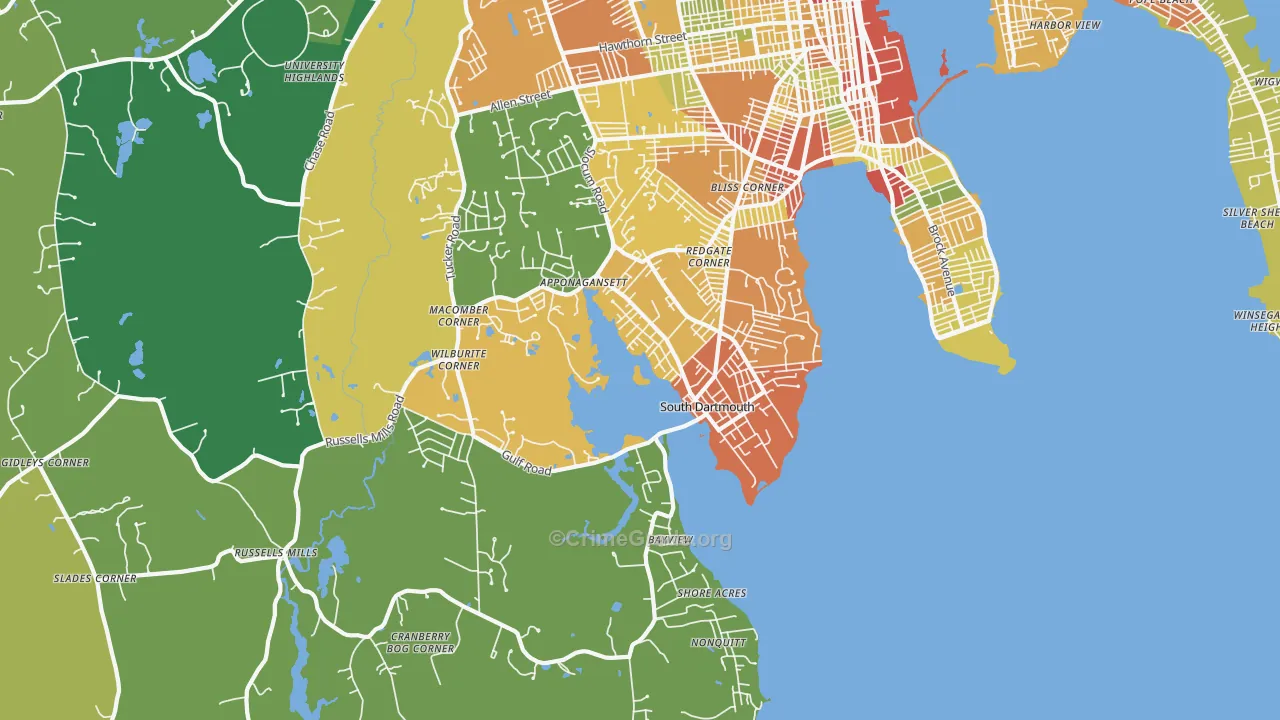 South Dartmouth, MA Map of Robbery Rates