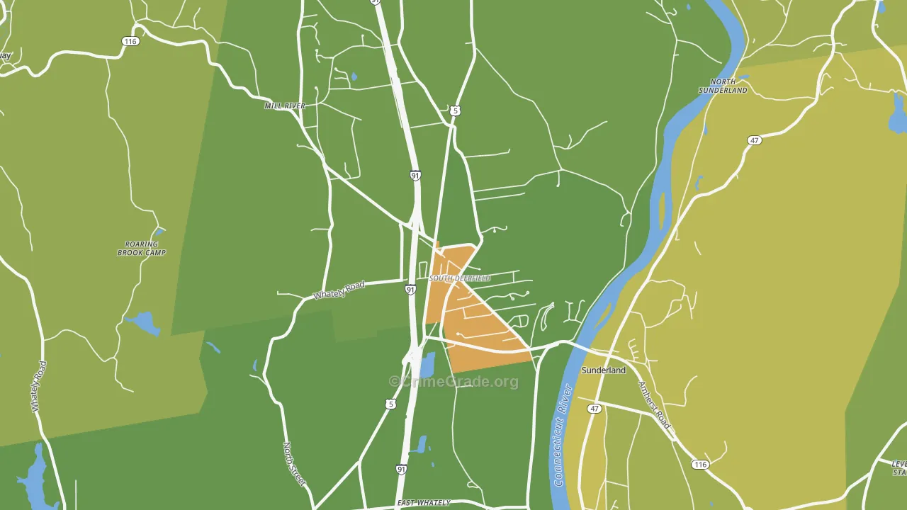 South Deerfield, MA Map of Robbery Rates
