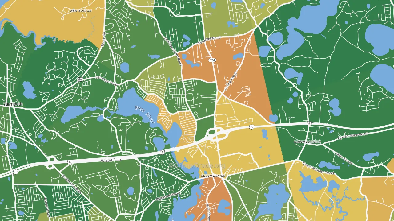 South Dennis, MA Map of Robbery Rates