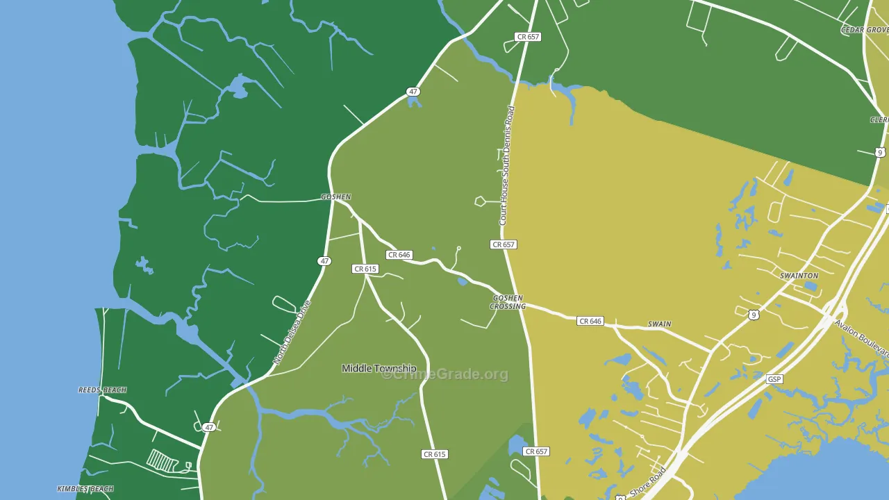 South Dennis, NJ Map of Robbery Rates