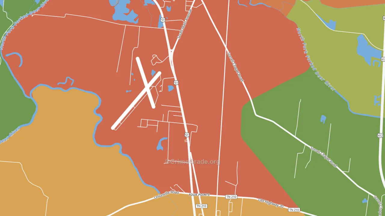 South Dyersburg, TN Map of Robbery Rates