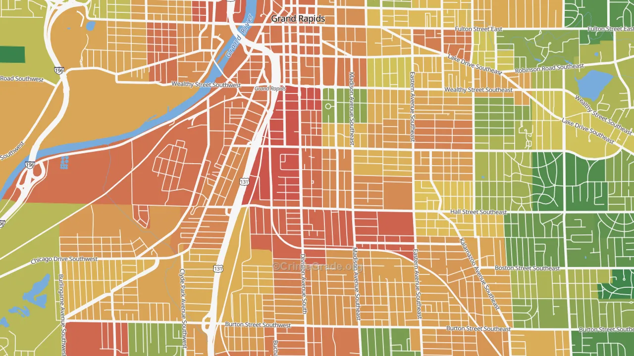 South East Community, Grand Rapids, MI Map of Robbery Rates