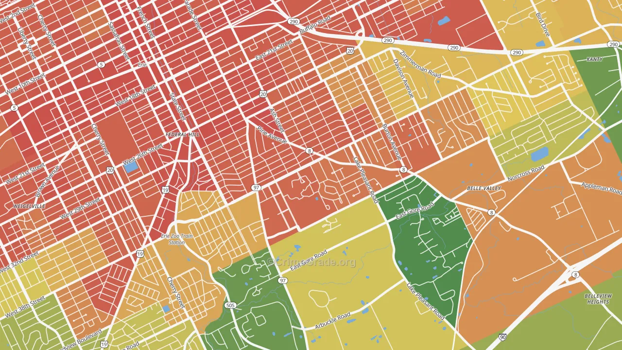South East Hills, Erie, PA Map of Robbery Rates