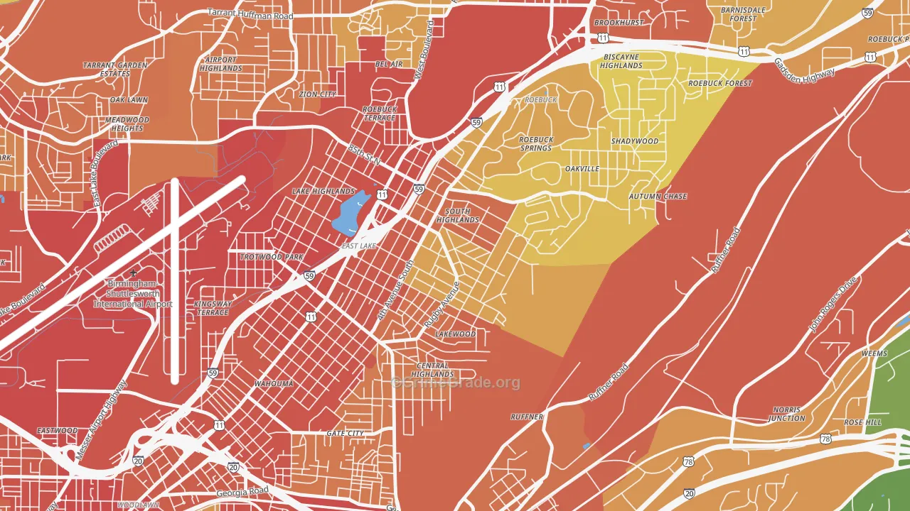 South East Lake, Birmingham, AL Map of Robbery Rates