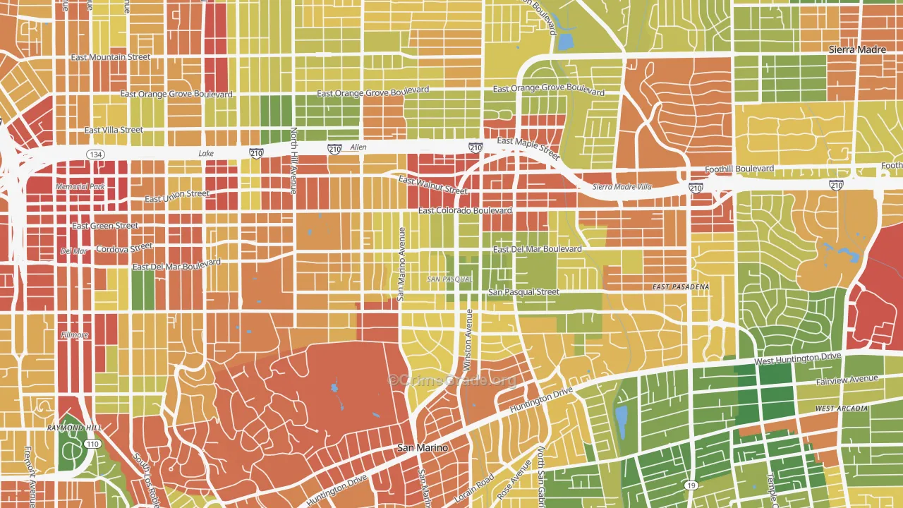 South East, Pasadena, CA Map of Robbery Rates