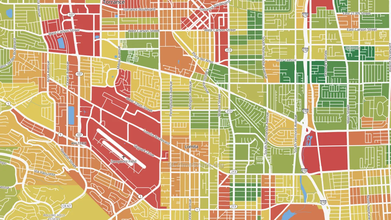 South East Torrance, Torrance, CA Map of Robbery Rates