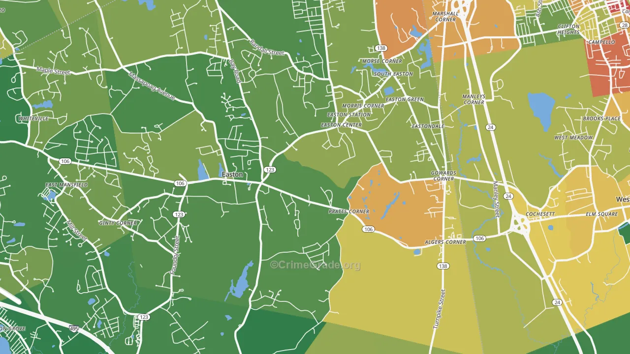 South Easton, MA Map of Robbery Rates