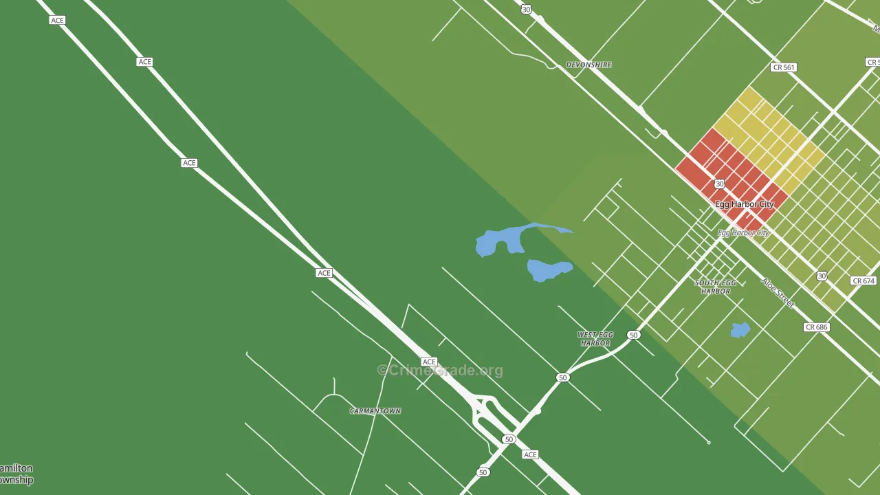 South Egg Harbor, NJ Map of Robbery Rates