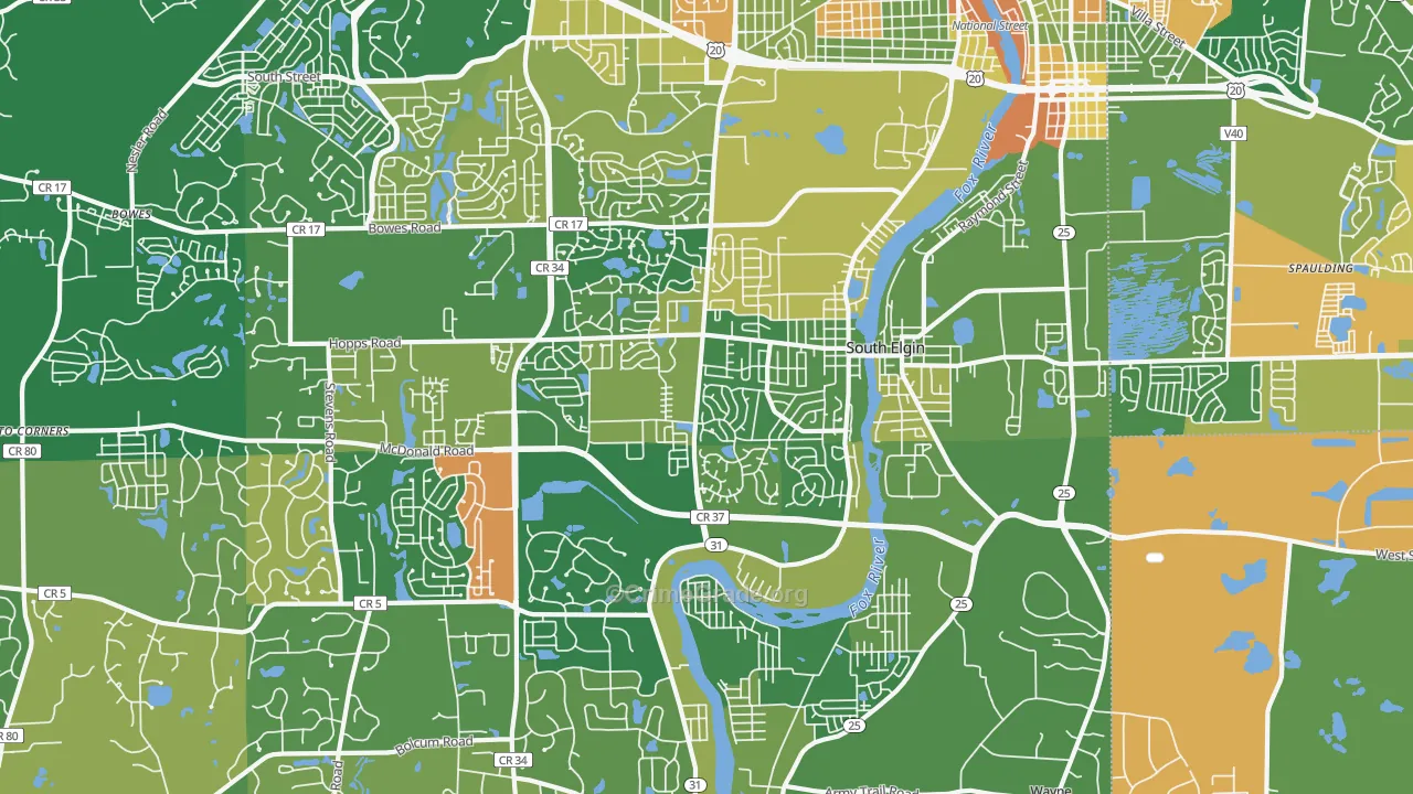 South Elgin, IL Map of Robbery Rates