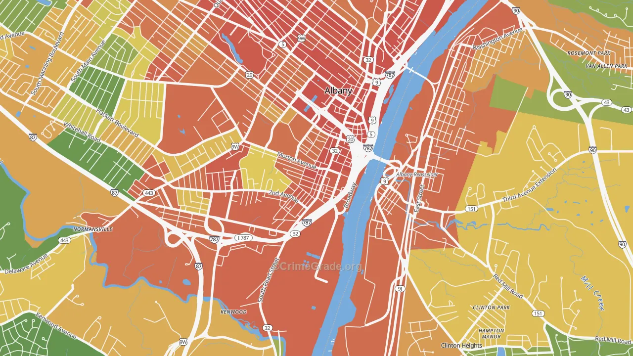 South End, Albany, NY Map of Robbery Rates