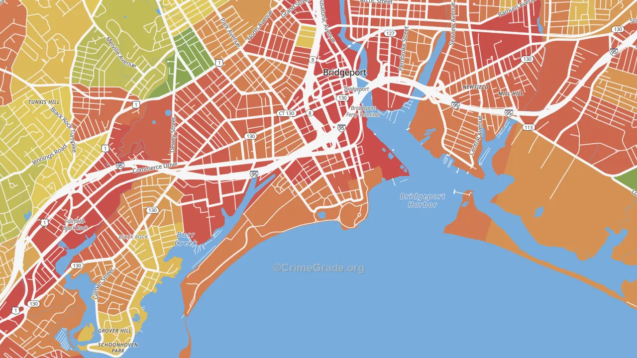 South End, Bridgeport, CT Map of Robbery Rates