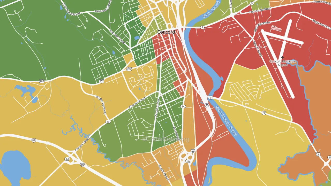 South End, Concord, NH Map of Robbery Rates