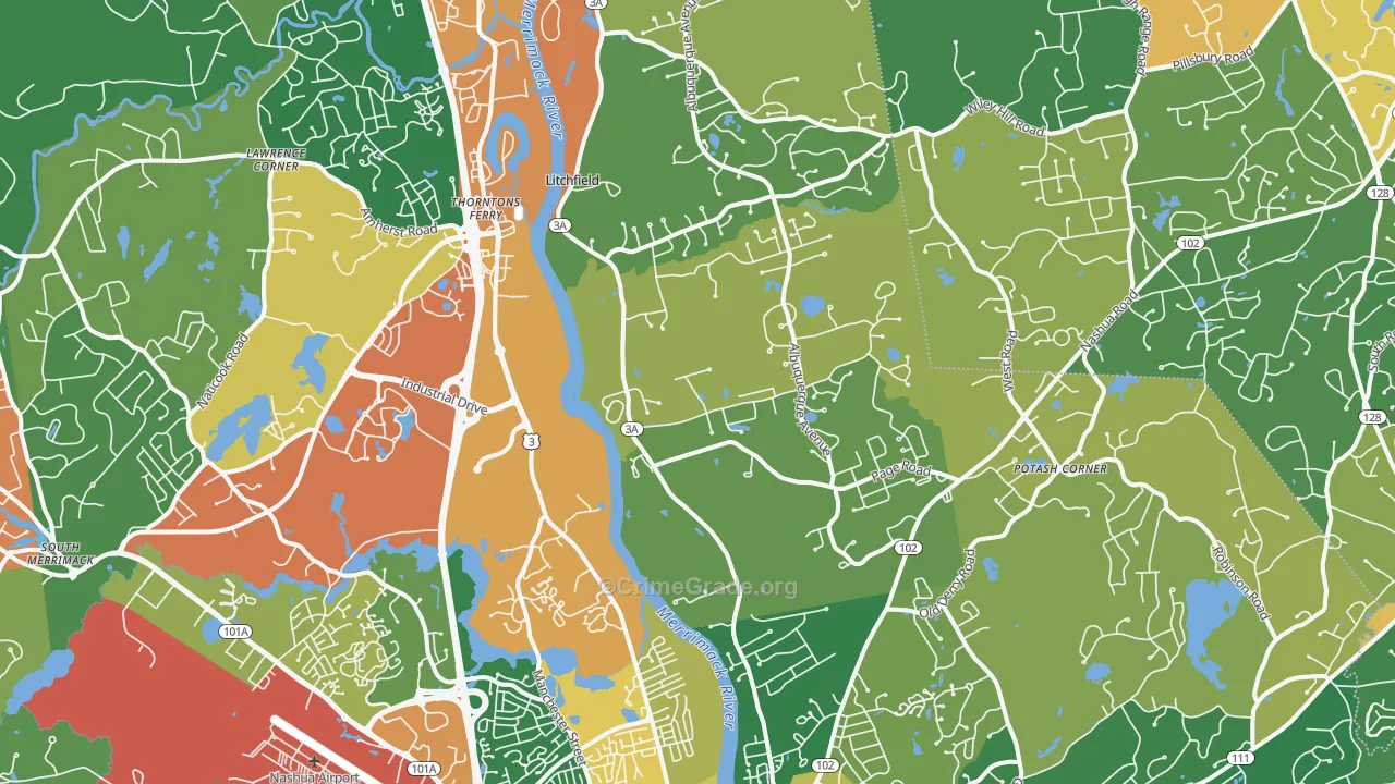 South End, Nashua, NH Map of Robbery Rates