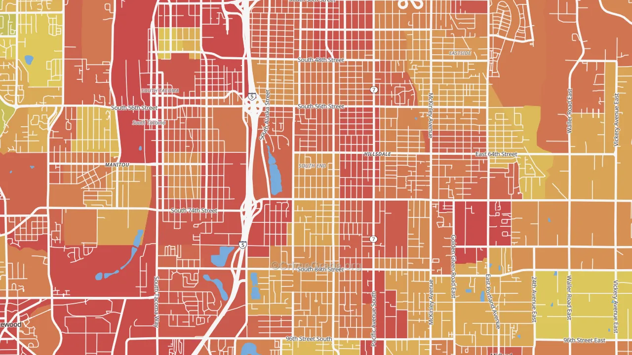 South End, Tacoma, WA Map of Robbery Rates