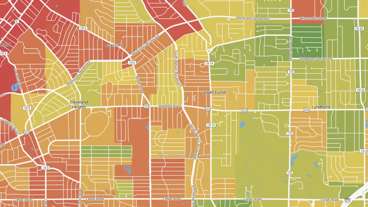 South Euclid, OH Map of Robbery Rates