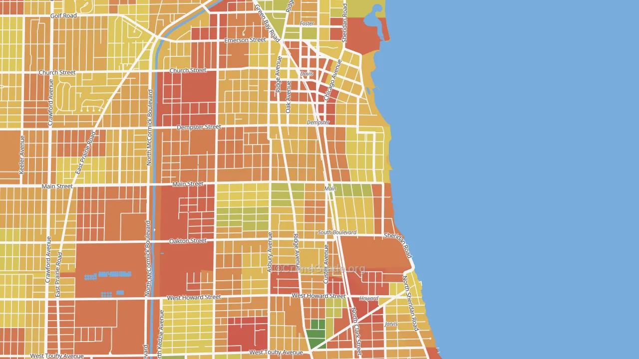South Evanston, Evanston, IL Map of Robbery Rates