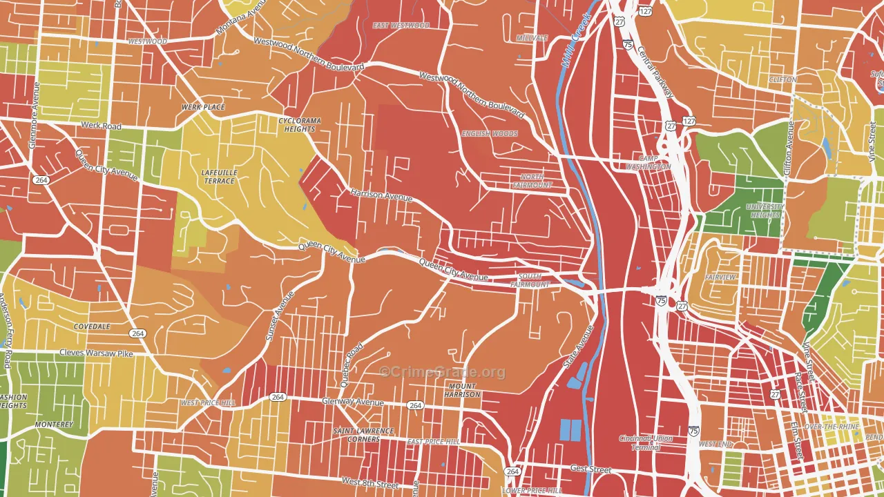 South Fairmount, Cincinnati, OH Map of Robbery Rates